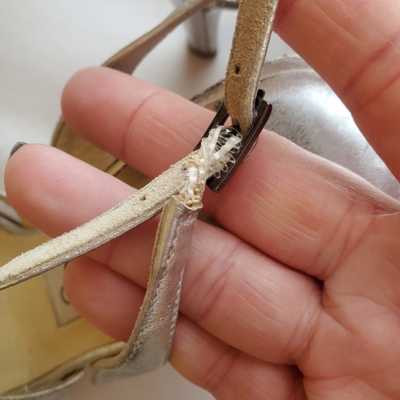 Jimmy choo  silver ankle strap sandals.  36 1/2. Flawed gem - Picture 6 of 10